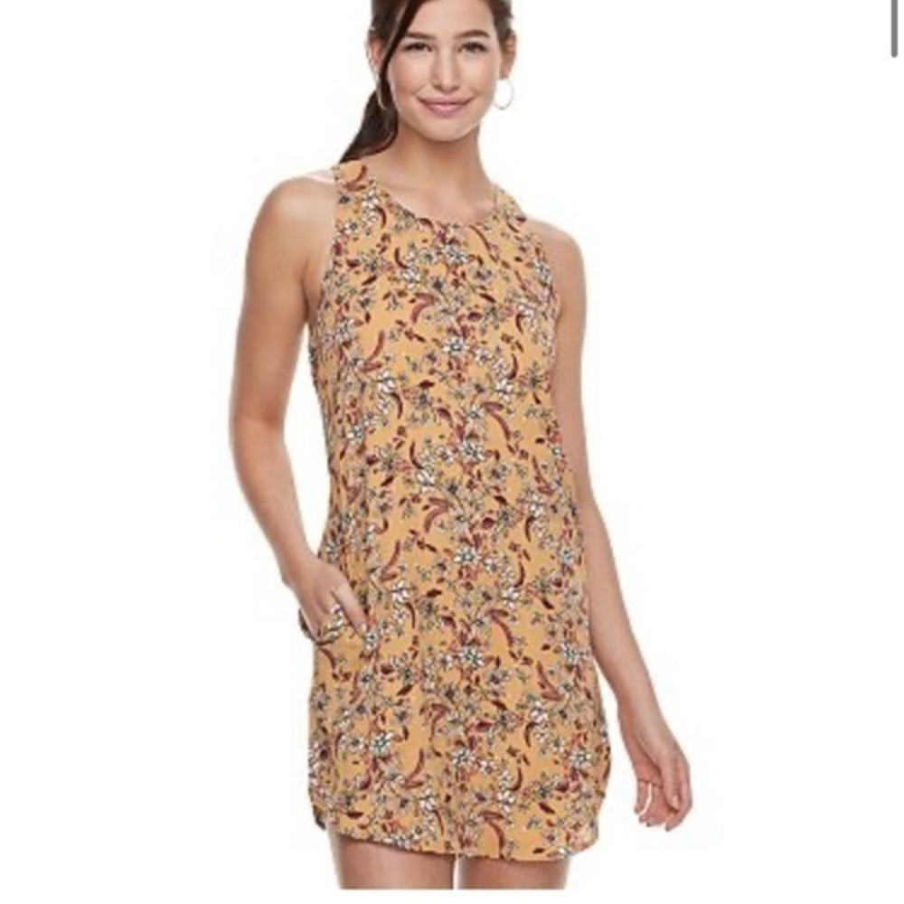 Pink Republic S Floral Shift Dress Womens‎ Mustard Yellow Excellent Pockets Boho
